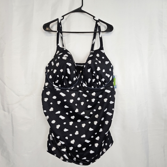 Swim by Cacique 42F Balconette Tankini Top Black White Dot Lane Bryant NWT - Picture 4 of 16